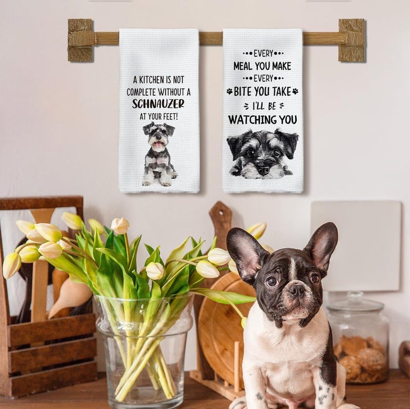 Tzhim Schnauzer Gifts Kitchen Towels Set of 2, Schnauzer Gifts for Women, Schnauzer Decor Dish Towels Tea Towels for Kitchen, Schnauzer Decorative Hand Towels, Dog Kitchen Bathroom Decor, 16x24inch - Image 3